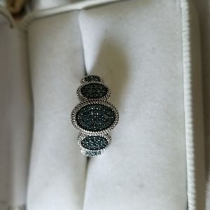 Sterling silver blue diamond ring